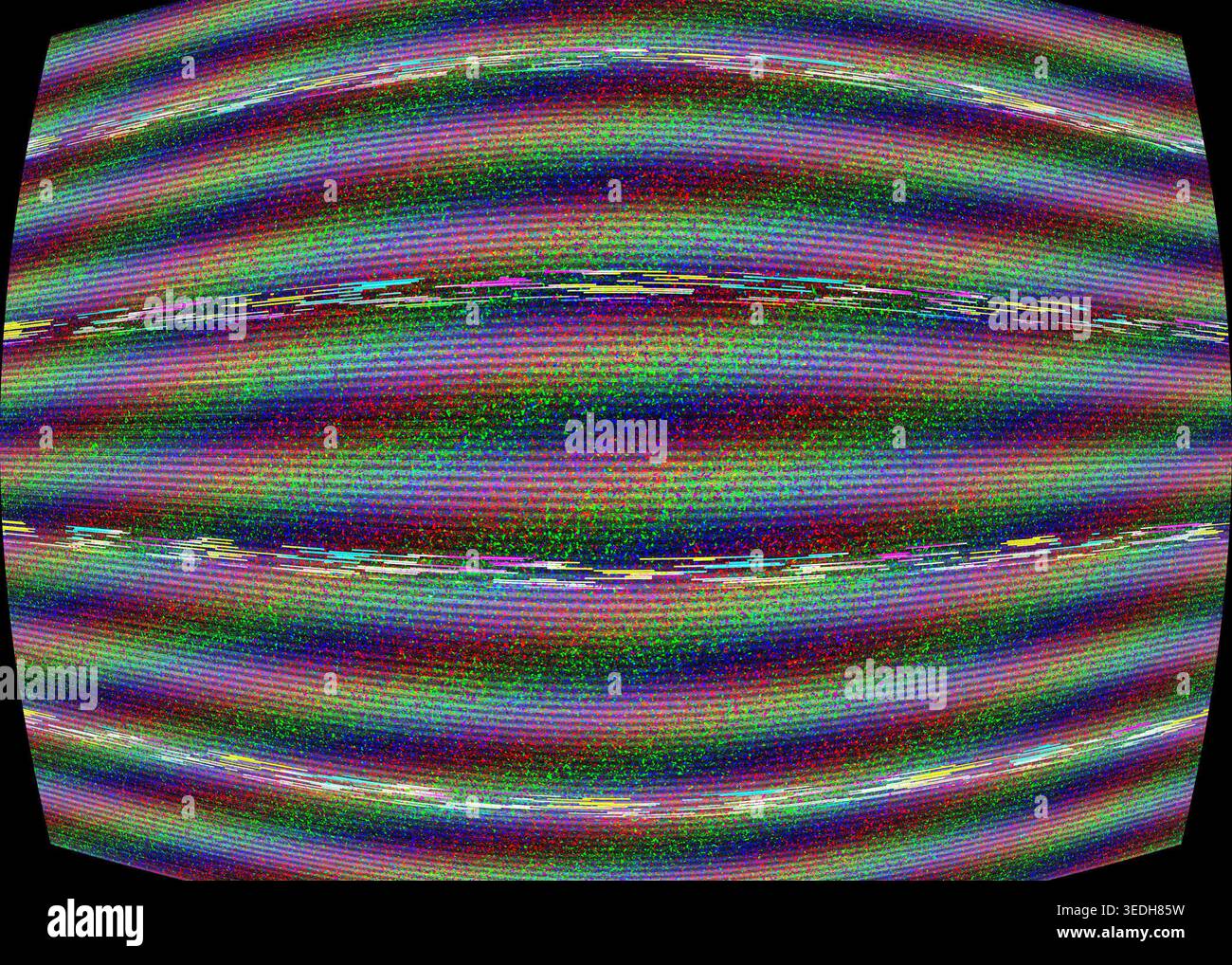 Alter TV-Bildschirm mit statischer VHS-Rauschstruktur, die analogen TV-Interferenzen ähnelt. Perfekt für Retro-Tech-Themen, Glitch-Art oder digitale Hintergrundeffekte Stockfoto
