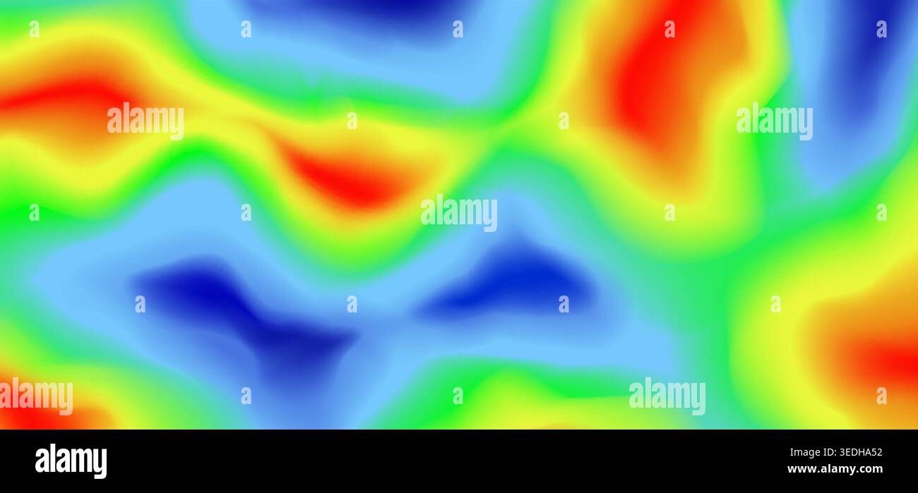Thermische Wärmefeld-Karte, Infrarot-Heatmap, Hintergrund Temperaturbereich. Vektortemperatur warm und kalt auf Landschaft für wissenschaftliche Visualisierung, Auswertung von Sensordaten, thermische Analyse Stock Vektor