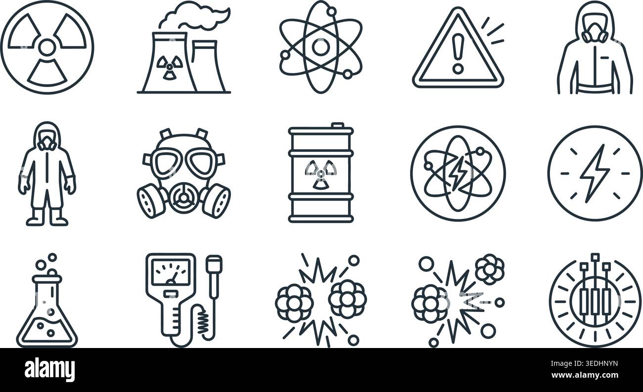Icons Set, Radiation and Energy Outline Collection. Vektorabbildung Stock Vektor