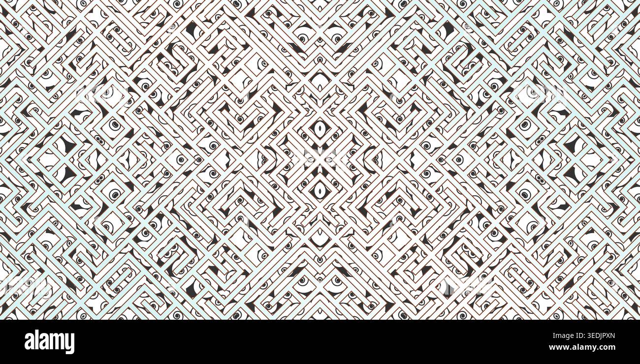 Hintergrund mit Streifenmuster und Kreisen an jeder Ecke mit Batikmotiven, Spiralmotiven Stock Vektor