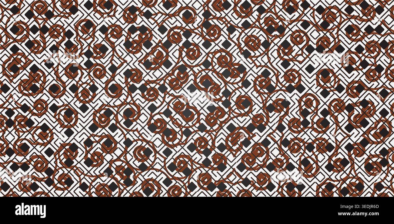 Batikmotiv Rahmenvektor isoliert auf schwarzem Hintergrund. Der spiralförmige Batikrahmen kann für Hodilat-Events usw. verwendet werden Stock Vektor