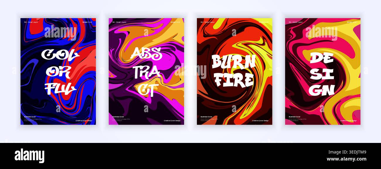 Set aus abstraktem farbenem Marmorhintergrund. Druckt mit Graphic Styling Liquid. Wave, fließende, trendige Hintergründe für Cover Designs, Einladungen, Gehäuse Stock Vektor