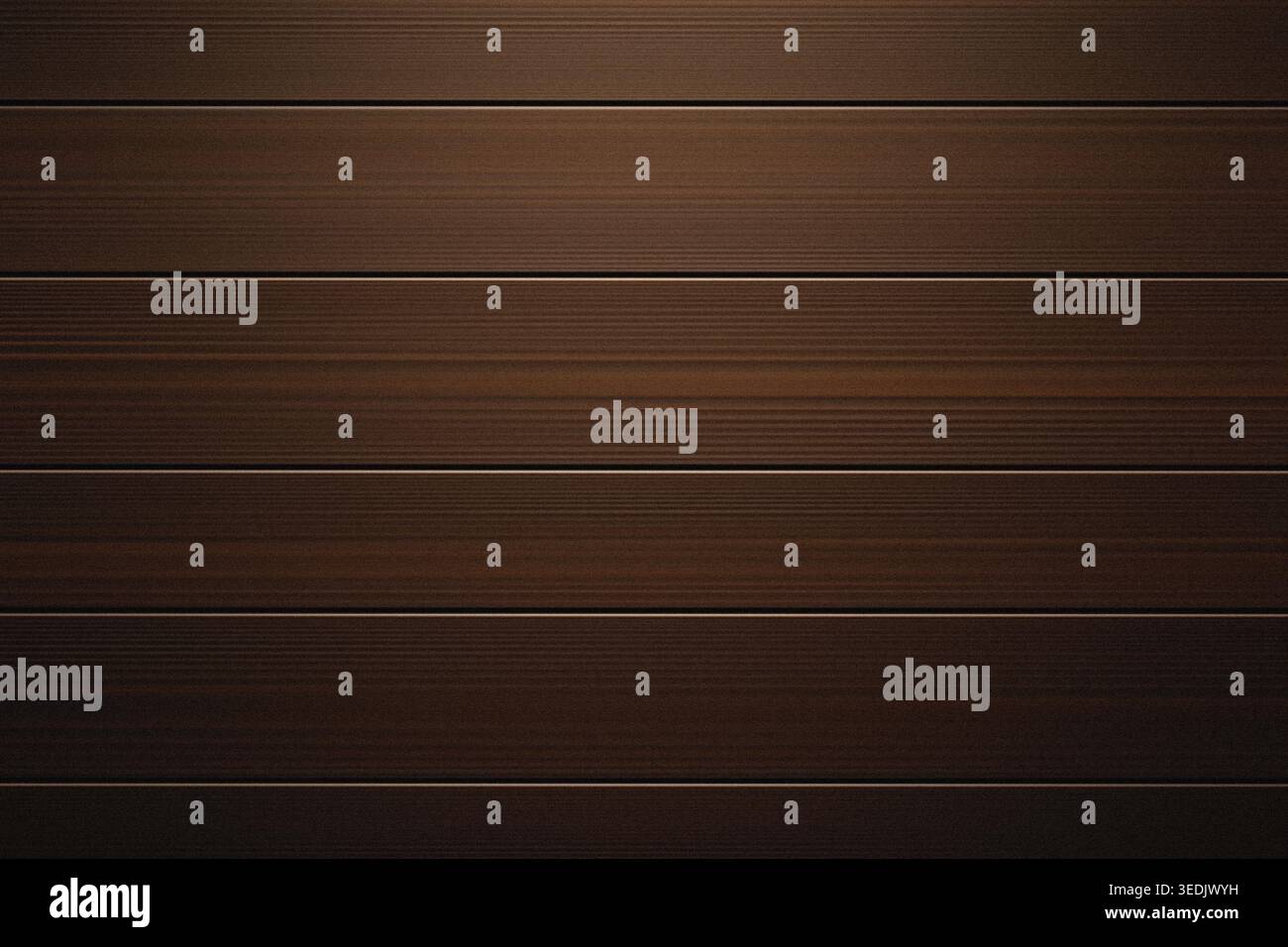 Eine hochwertige, realistische Textur aus dunkelbraunen Holzdielen, die horizontal angeordnet sind, mit natürlichen Holzmaserungen und dezenten Schatten. Stockfoto