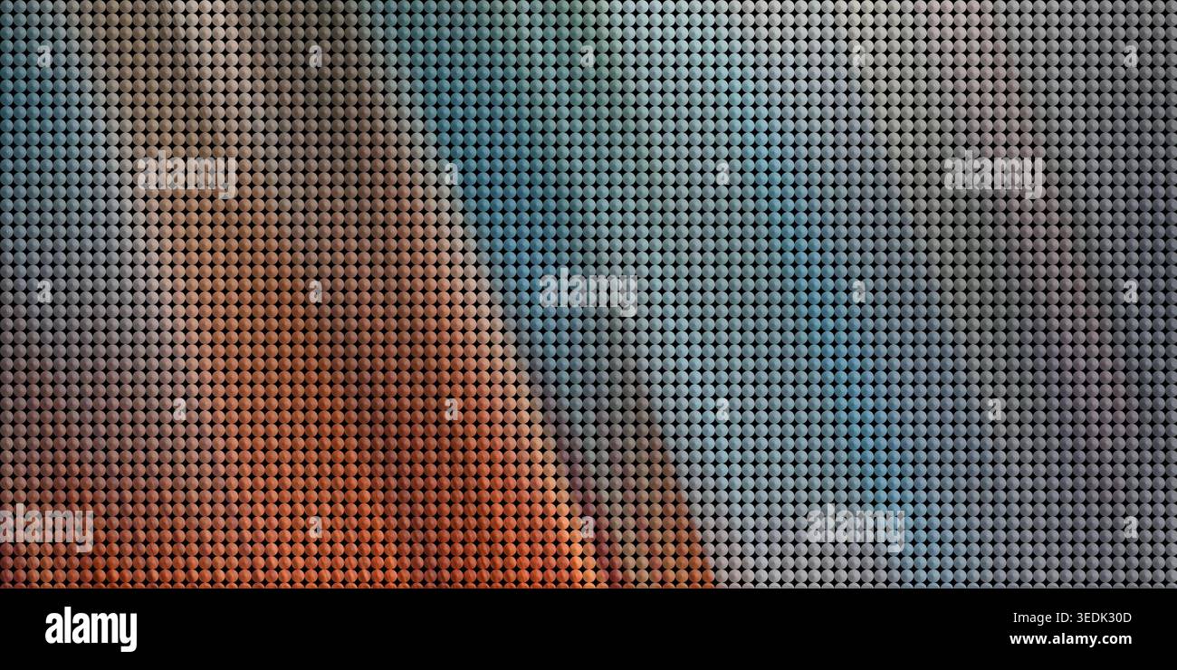 Eine lebendige, strukturierte Oberfläche mit einer Mischung aus Orange Blau und Grau und einem einzigartigen Punktmuster für einen optisch beeindruckenden Effekt Stockfoto