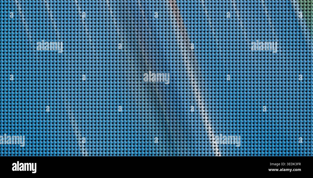 Kühl blauer abstrakter Hintergrund mit einem einheitlichen gepunkteten Gittermuster, mit vertikalen Streifen und Verläufen in verschiedenen Blautönen. Stockfoto