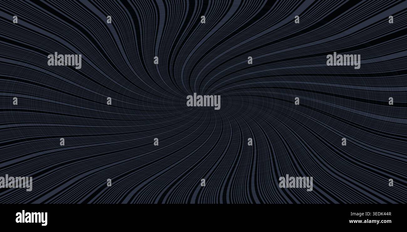 Ein dunkelblauer abstrakter Hintergrund mit einem wirbelnden Wirbelmuster mit radialen Linien, das ein Gefühl von Bewegung und Tiefe erzeugt. Stockfoto