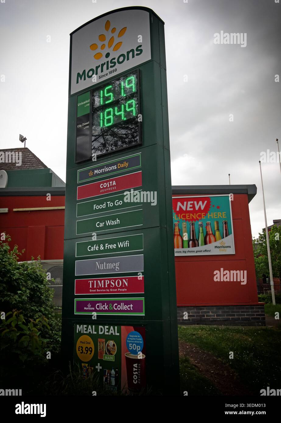 Morrisons-Tankstelle, Warrington. Stockfoto