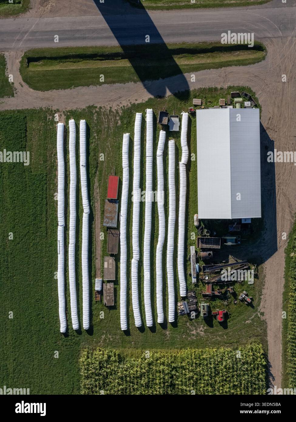 Drohnenansicht einer Amish Farm, Herkimer County, New York State, USA. Stockfoto