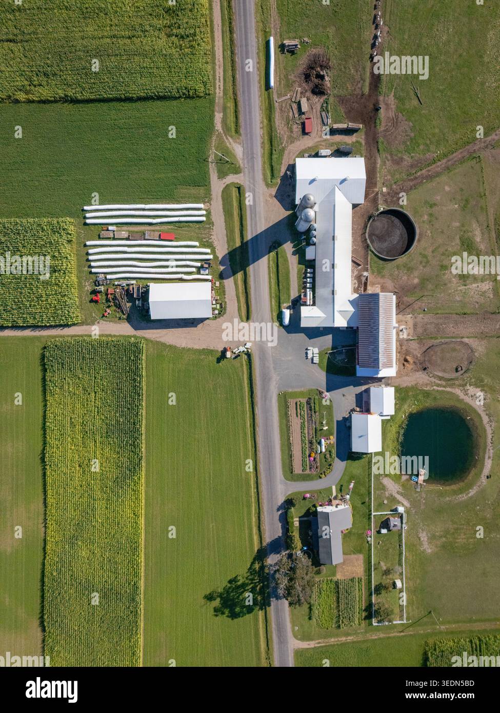 Drohnenansicht einer Amish Farm, Herkimer County, New York State, USA. Stockfoto