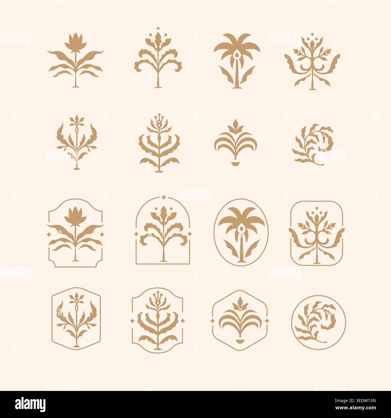Elegantes Vintage-Blumenschmuck mit dekorativen botanischen Motiven in minimalistischem Braun. Stock Vektor