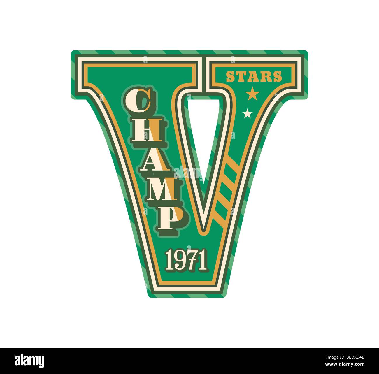 Varsity Sport Team Patch Buchstabe V für Liga Label Stock Vektor