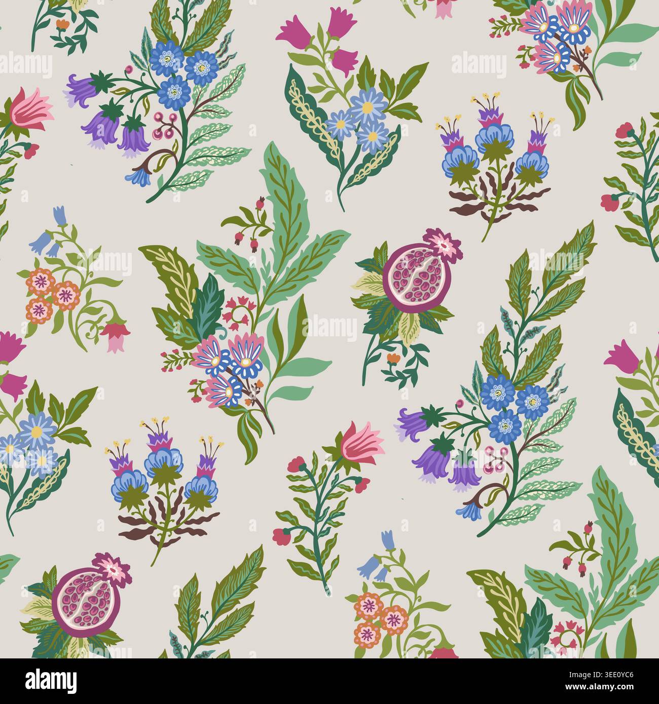 Markantes Schwarzes Folk-Blumenmuster Im Retro-Look Stock Vektor