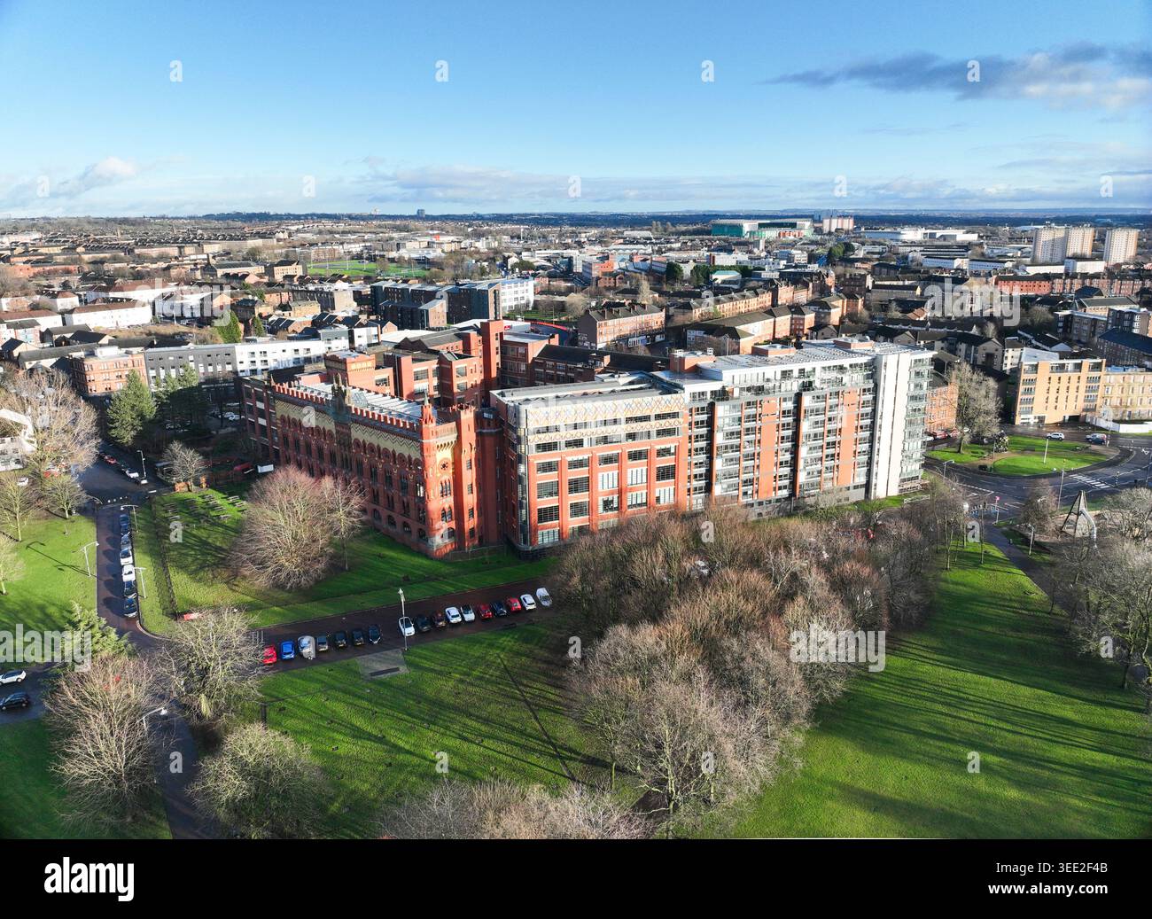 Drohnenansicht der ehemaligen Tepleton Carpet Factory Glasgow Stockfoto