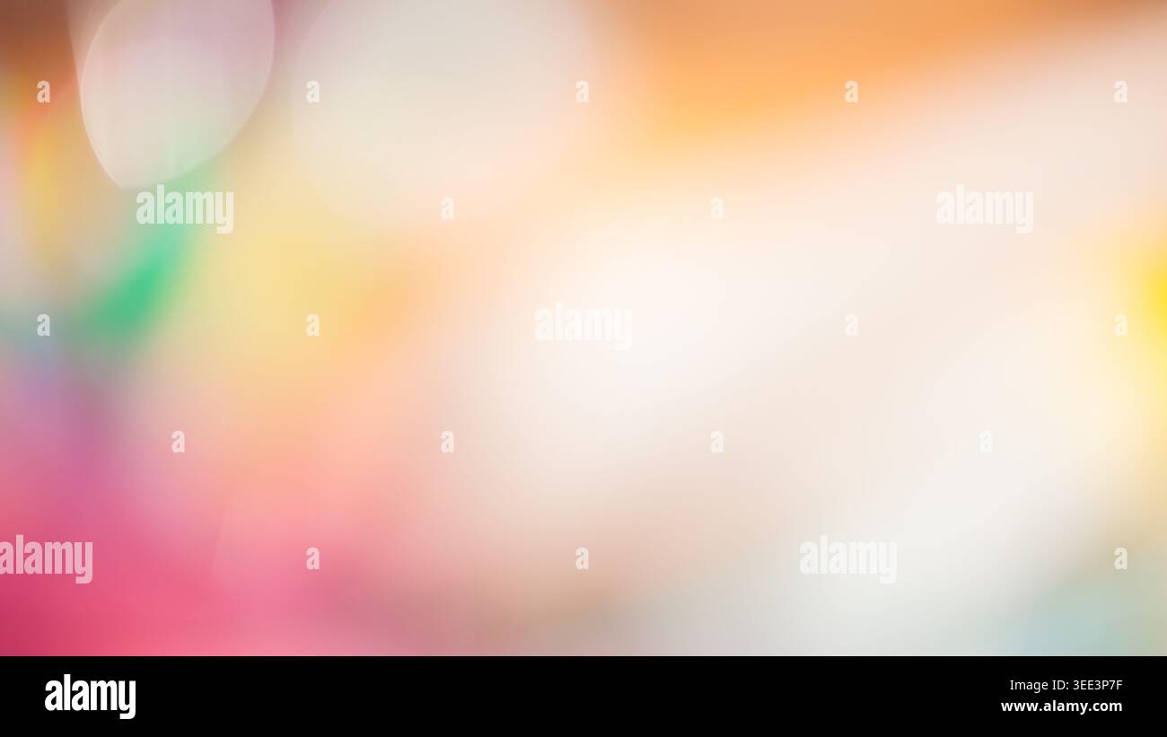 Bokeh-Hintergrund in Regenbogenpastellfarben mit weichem, verschwommenem Verlauf und leuchtenden Lichtkreisen für einen traumhaften Hintergrund Stockfoto
