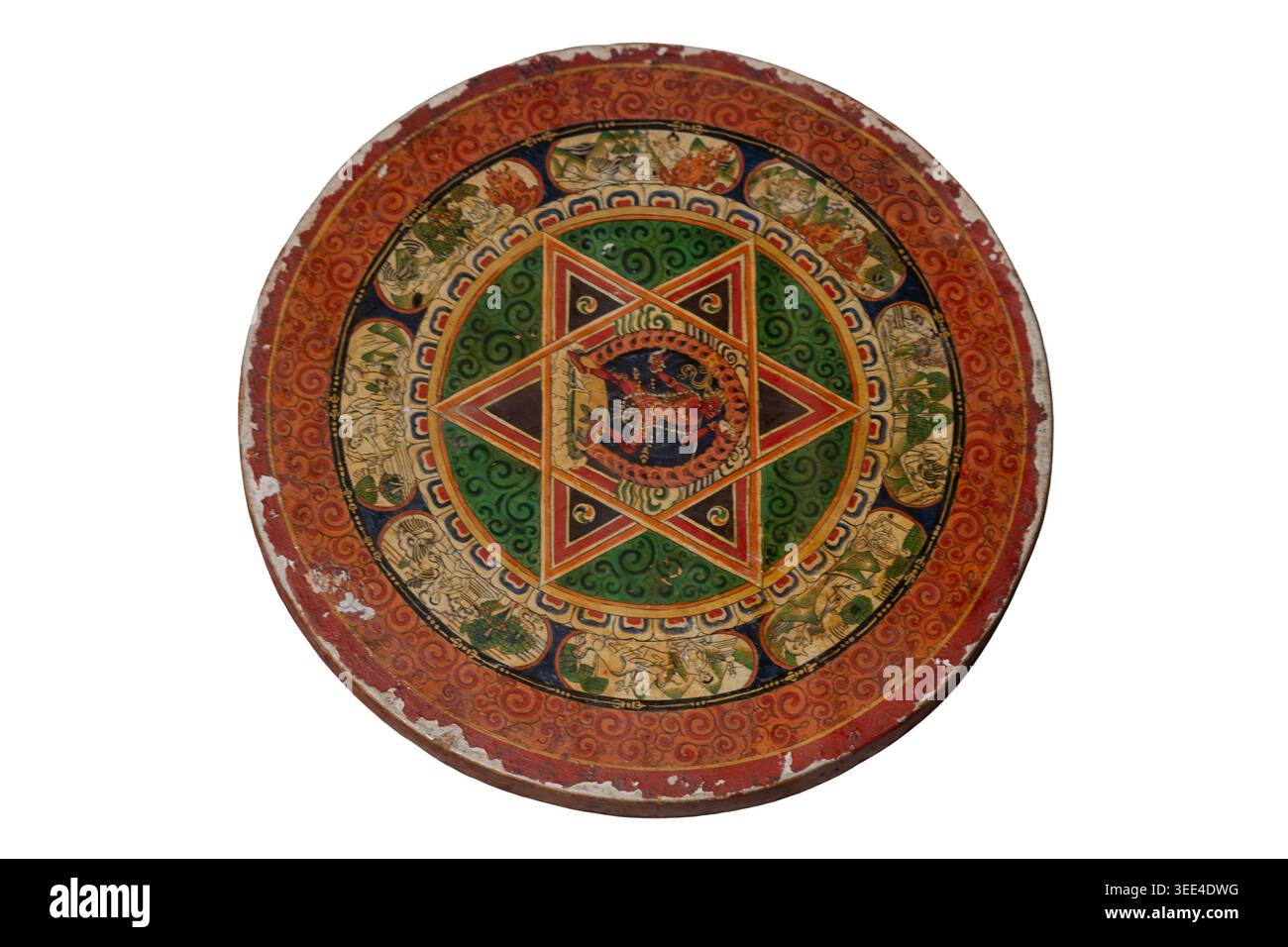Vajrayogini Mandala 19.-20. Jahrhundert Ladakh. Diese rituelle Mandala-Platte mit der weiblichen Gottheit Vajrayogini in ihrer Mitte wird hauptsächlich während eines in verwendet Stockfoto