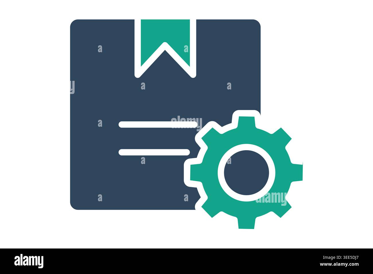 Symbol „Inventory Management“ (Bestandsverwaltung). Paketfachsymbol mit einem Zahnradsymbol, das die Bestandsverwaltung, Logistikoptimierung und die automatisierte Lieferung darstellt Stock Vektor