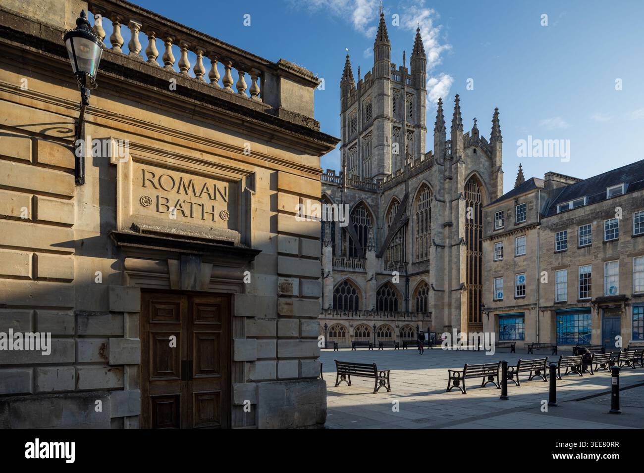 Spring Morning Bath Abbey, Bath, Somerset, England. Stockfoto