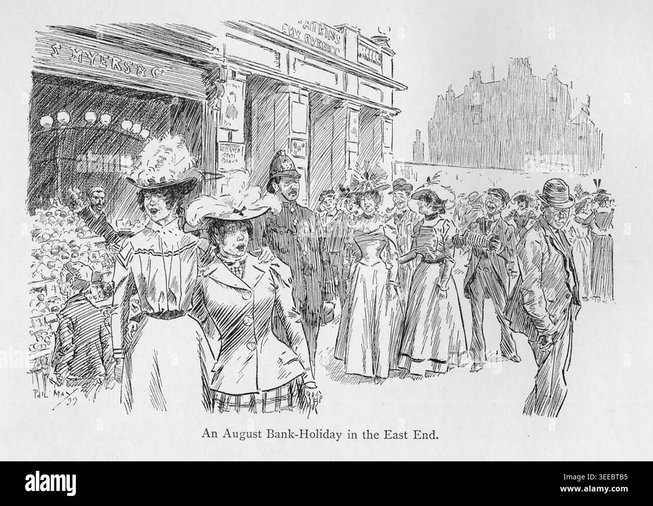 Phil May - Ein August-Bankfeiertag im East End. Illustration von Walter Besant - East London, 1901 Stockfoto