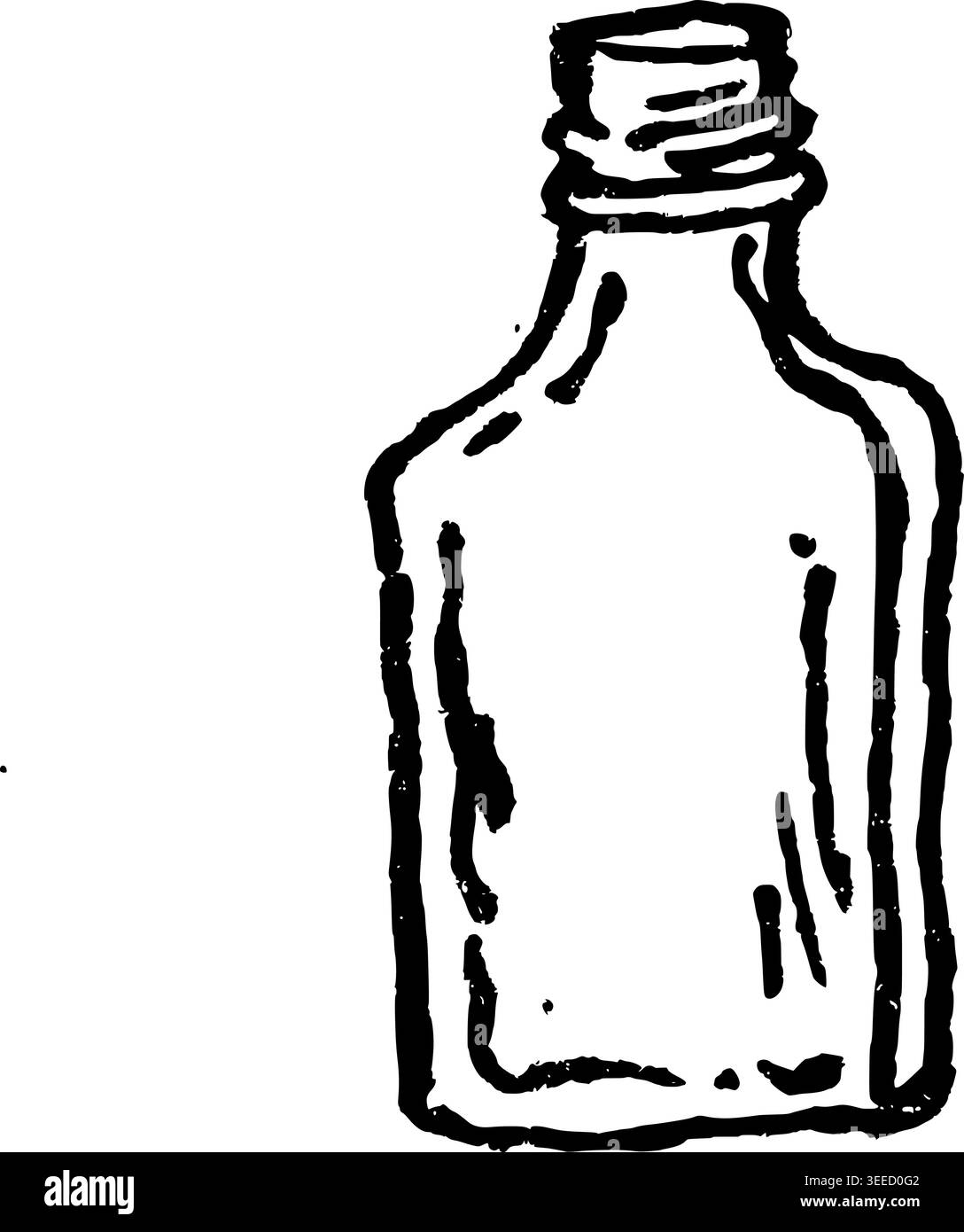 Handgezeichnete Vektor-Illustration einer kleinen Flasche in Form von Alkohol, in einer einfachen schwarzen Tintenlinie Art Stil mit dünnen unvollkommenen Pinselstiftlinien. So Stock Vektor