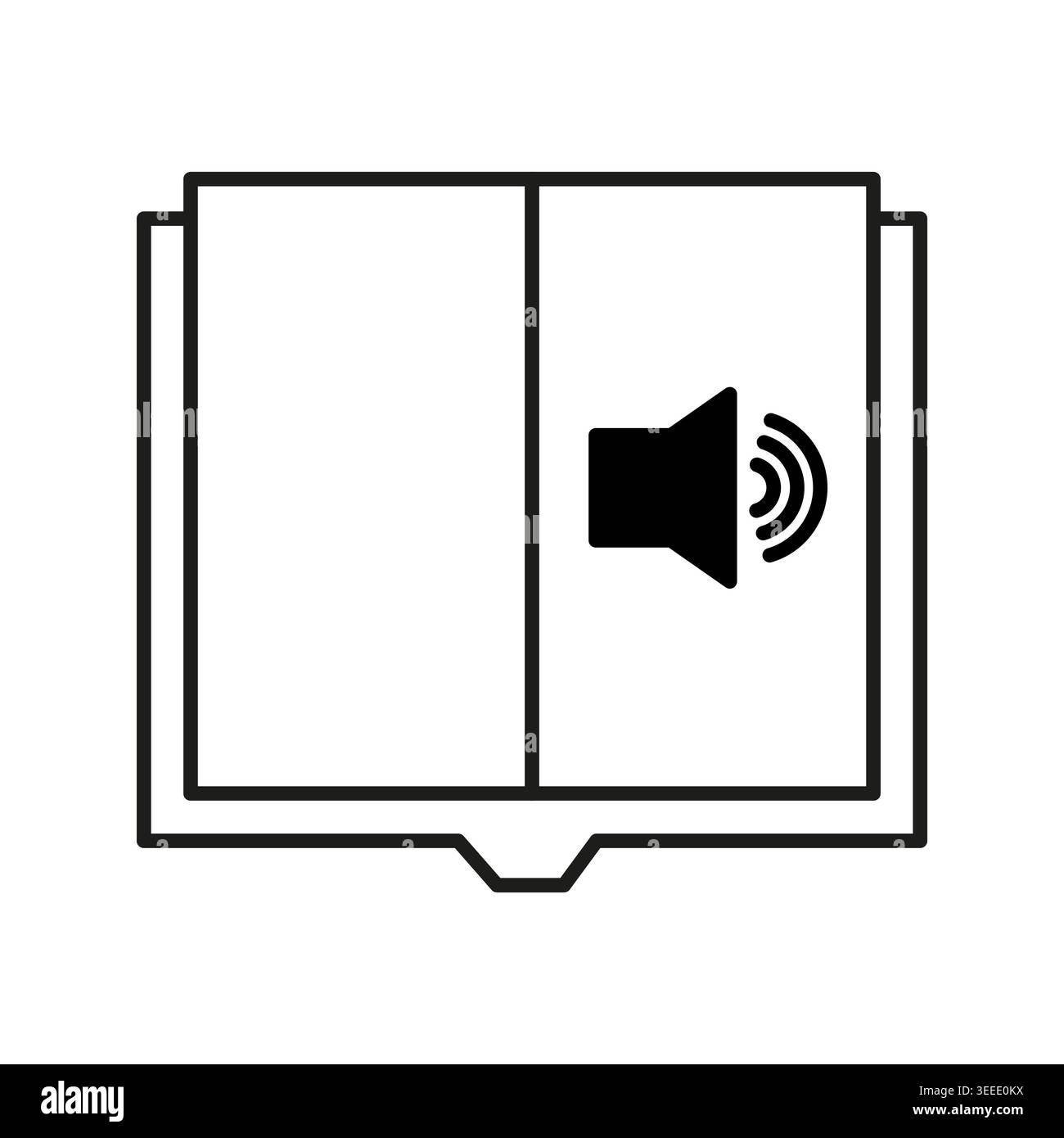 Öffnen Sie das Buch mit dem Symbolvektor des Lautsprechers für digitale Medien. Ideal für Audio-Content-Apps und die Benutzeroberfläche der Lernplattform. Stock Vektor