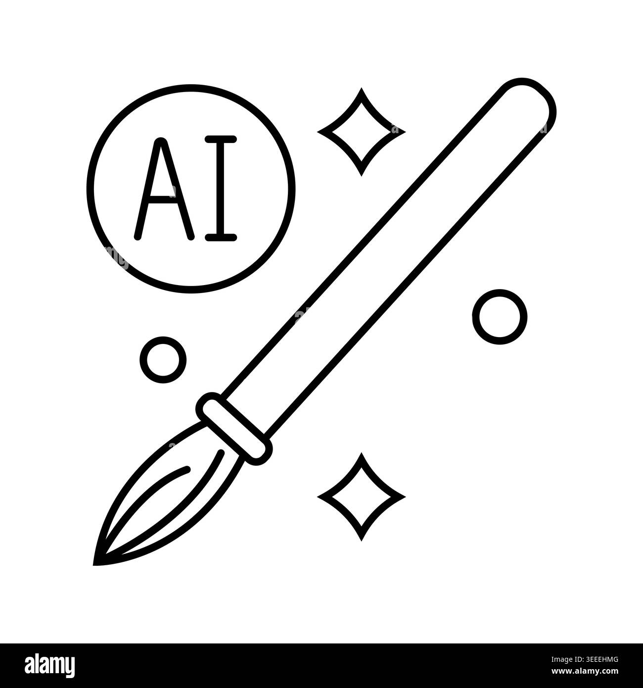 Künstlerischer Pinsel mit KI-Symbol. Vektorlinie Kunst Illustration für KI-Kunstgenerator, digitales Kreativwerkzeug, AI Malerei Stock Vektor