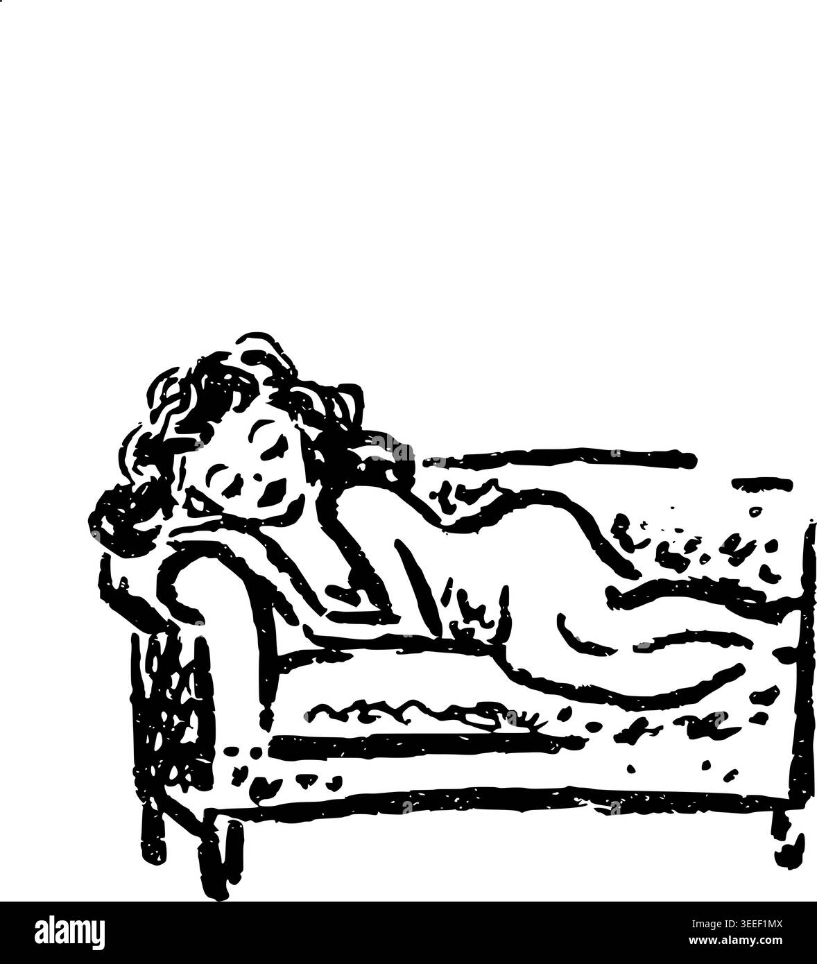 Hand gezeichnete Dame auf Couch Vektorlinie Kunst Stock Vektor