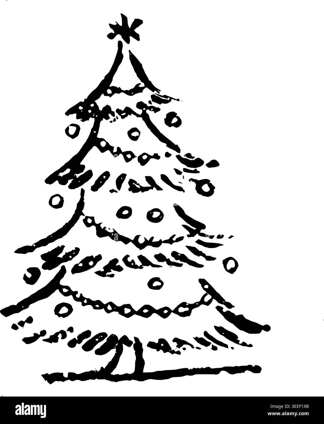 Hand Gezeichnet Dekorierte Weihnachtsbaum Vektor Zeichnung Stock Vektor