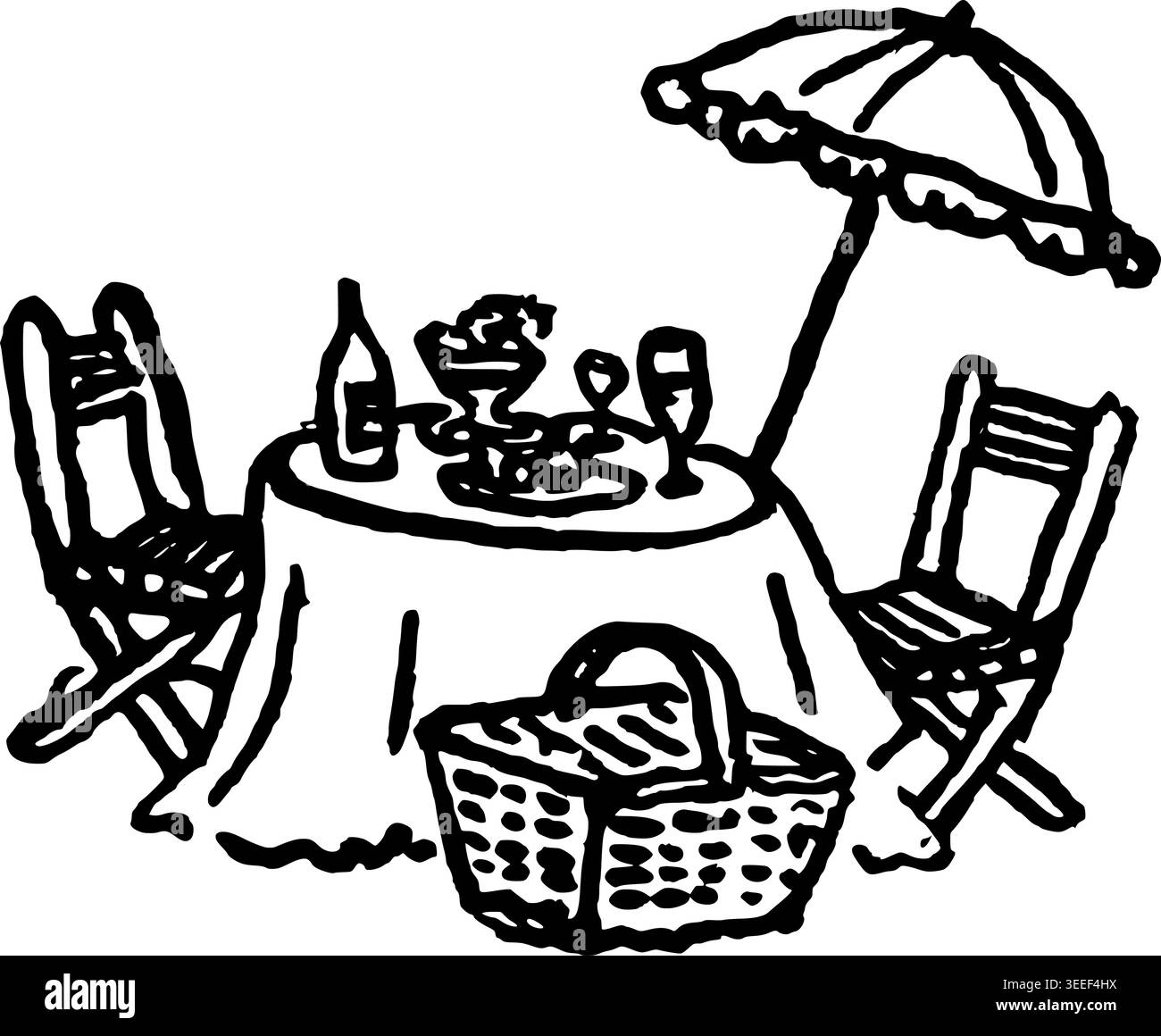 Hand Gezeichnet Picknick Tisch Spread Vector Line Art Stock Vektor