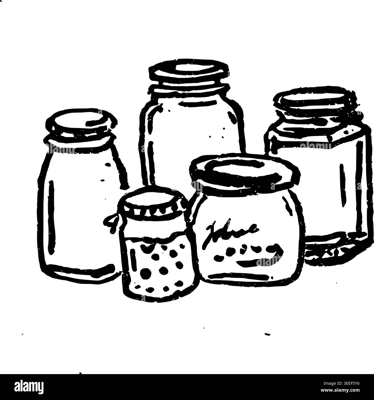 Handgezeichnete Verschiedene Jam-Gläser Vektor-Illustration Stock Vektor