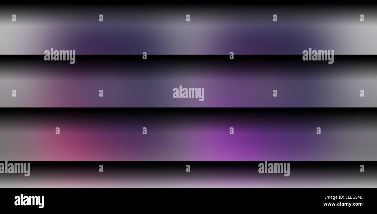 Ein futuristischer abstrakter Hintergrund aus horizontalen Panels mit sanften, leuchtenden lila und rosa Neonlichteffekten, die eine lebendige, mehrschichtige AE erzeugen Stockfoto