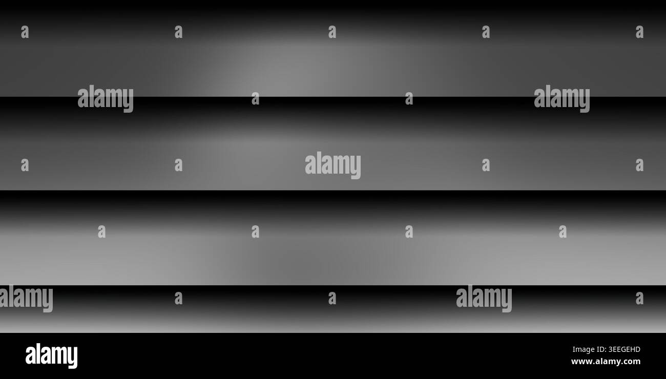 Ein minimalistischer abstrakter Hintergrund mit horizontalen Metallic-Lamellen mit glatten Verläufen und weichen Schlagschatten für einen modernen 3D-Tiefeneffekt. Stockfoto