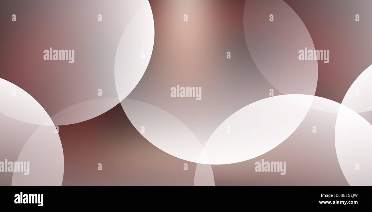 Ein moderner abstrakter Hintergrund mit durchscheinenden, sich überlappenden Kreisen, die einen weichen, mehrschichtigen Effekt in verschiedenen Braun- und Weißtönen erzeugen. Stockfoto