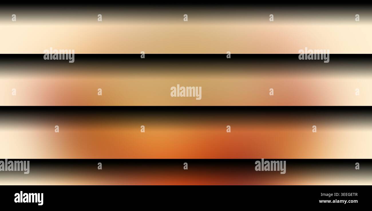 Ein abstrakter Hintergrund mit horizontalen Leisten, die von einem warmen, goldenen Lichtverlauf beleuchtet werden, sorgt für einen reichhaltigen und einladenden Textureffekt. Stockfoto