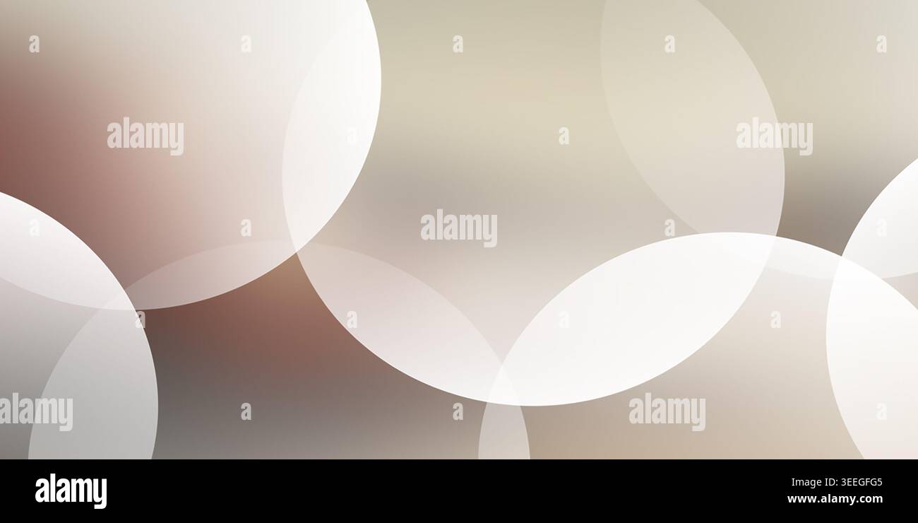Abstrakter Hintergrund mit überlappenden weißen Kreisen auf einem weichen, warmen Farbverlauf Hintergrund mit Beige- und Brauntönen. Stockfoto