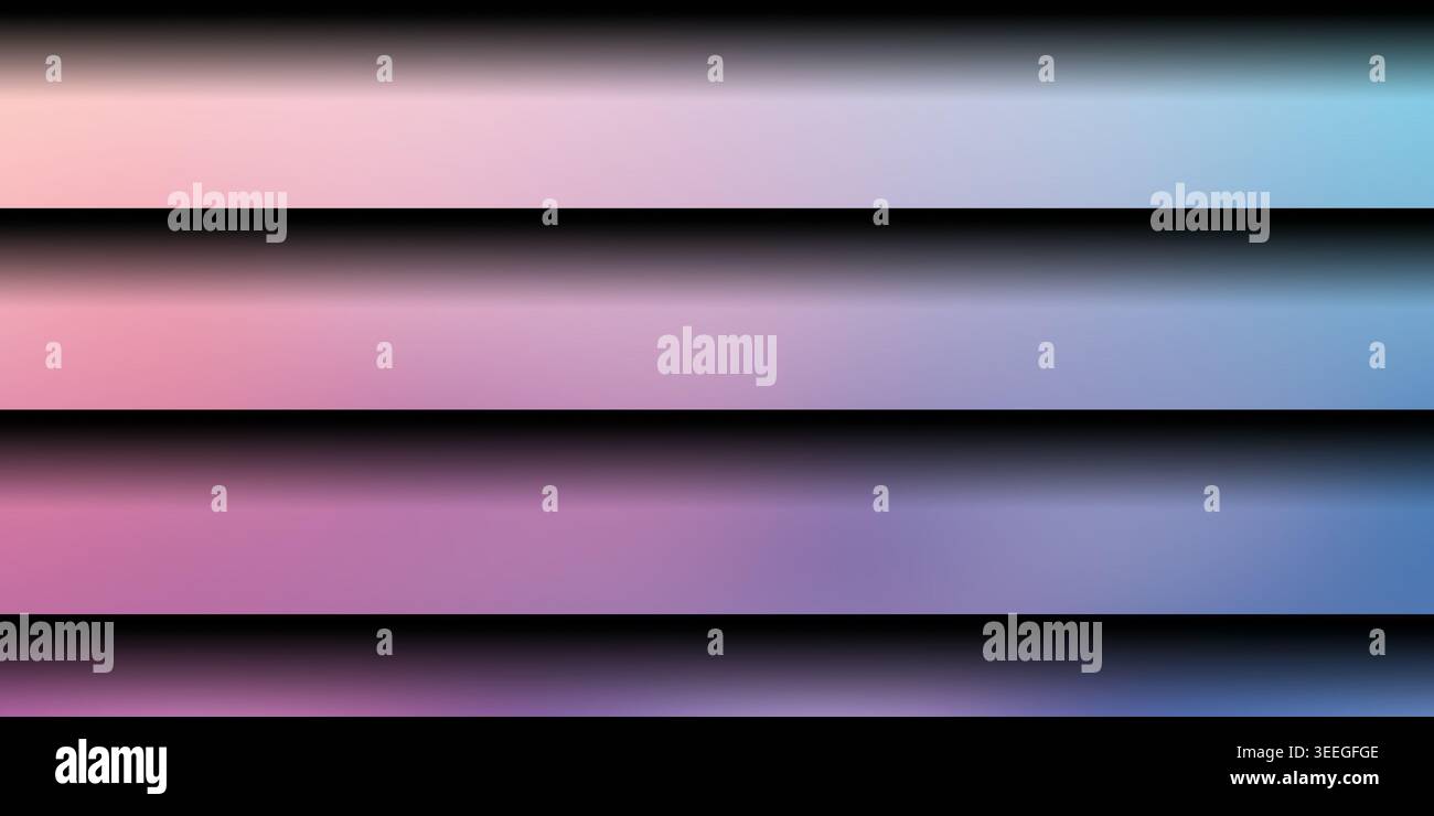 Ein lebendiger abstrakter Hintergrund mit horizontalen Leisten mit einem glatten Farbverlauf von Rosa zu Blau, der einen modernen und künstlerischen Look schafft. Stockfoto