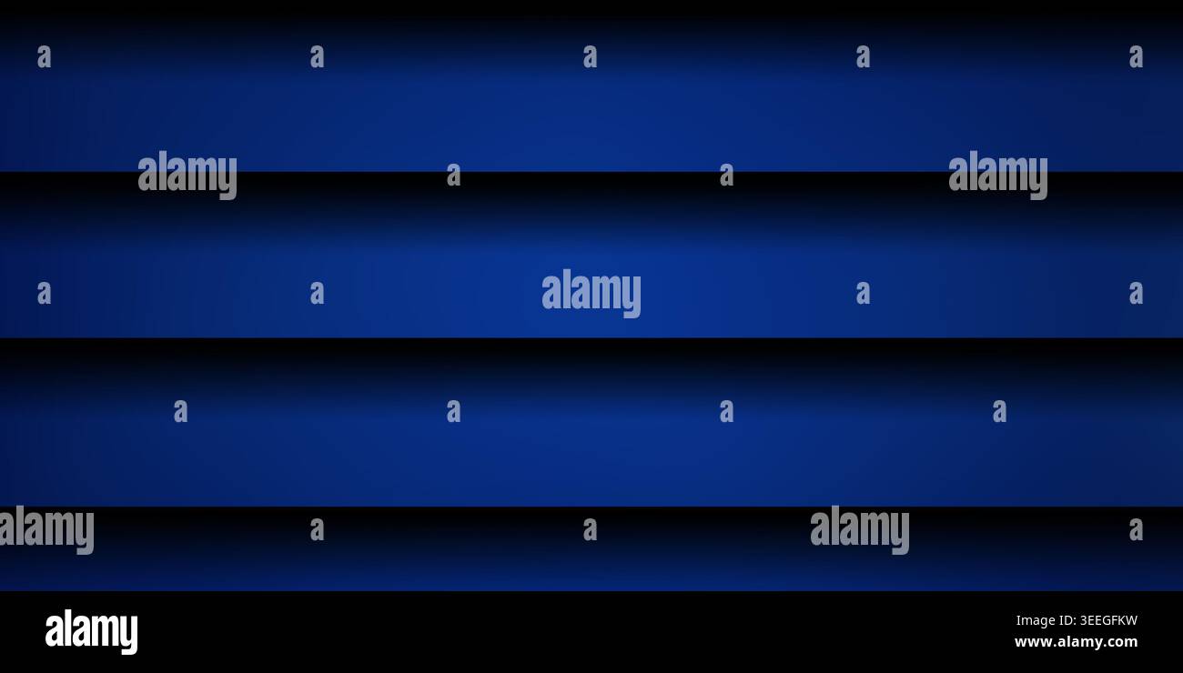 Ein lebendiger abstrakter Hintergrund, bestehend aus tiefblauen horizontalen Panels mit einem glatten Verlauf und sanften Schatten, der einen klaren 3D-Layered-Effekt erzeugt. Stockfoto