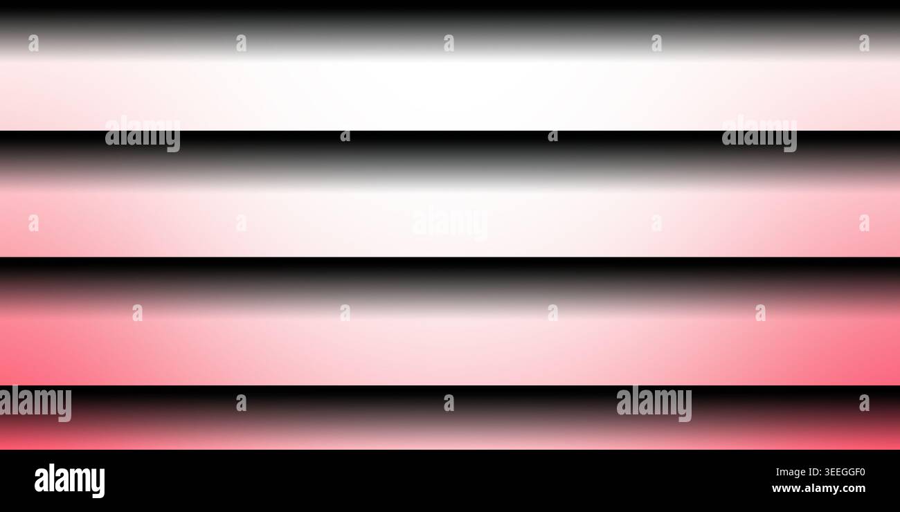 Ein moderner abstrakter Hintergrund mit horizontalen metallischen grauen und rosafarbenen Verlaufsstreifen mit weichen Schlagschatten für einen mehrschichtigen 3D-Effekt. Stockfoto