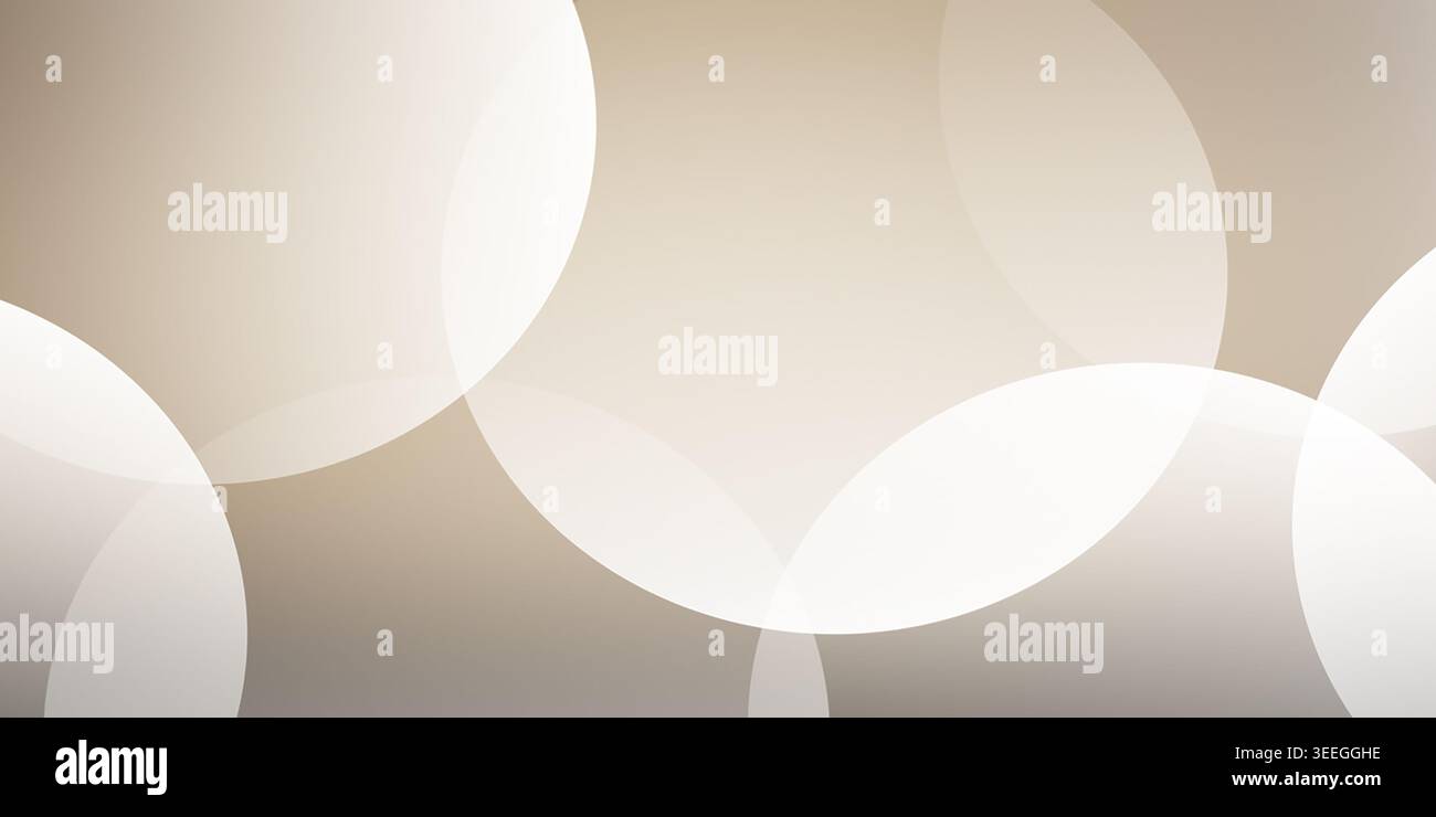 Ein eleganter abstrakter Hintergrund mit sich überlappenden weißen Kreisen über einem warmen beige-braunen Farbverlauf, perfekt für anspruchsvolle Designprojekte. Stockfoto
