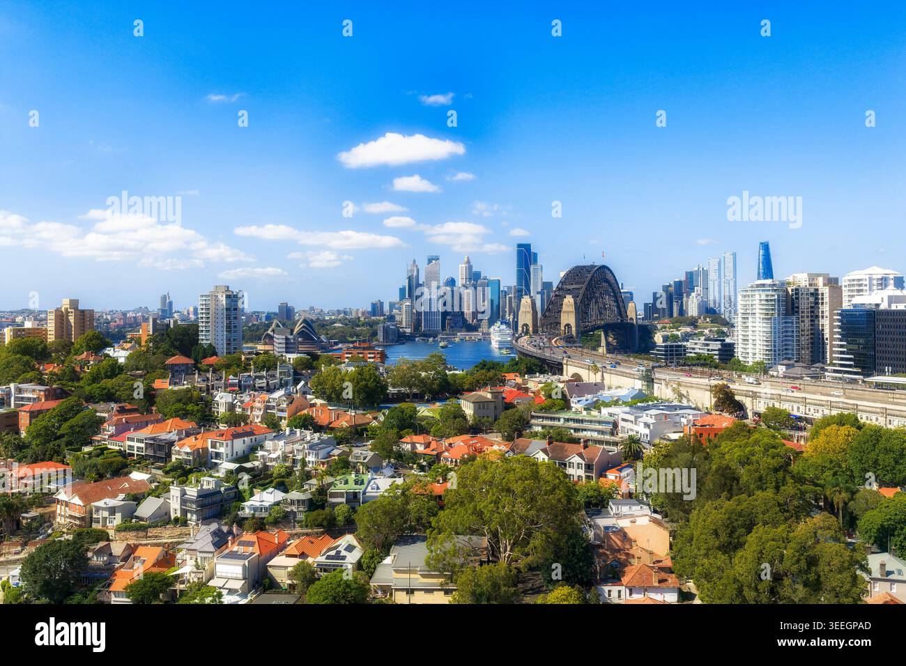 Kirribilli Lower North Shore Wohnsiedlung wohlhabender Vorort in Sydney City aus der Vogelperspektive zu den Sehenswürdigkeiten am Hafen. Stockfoto