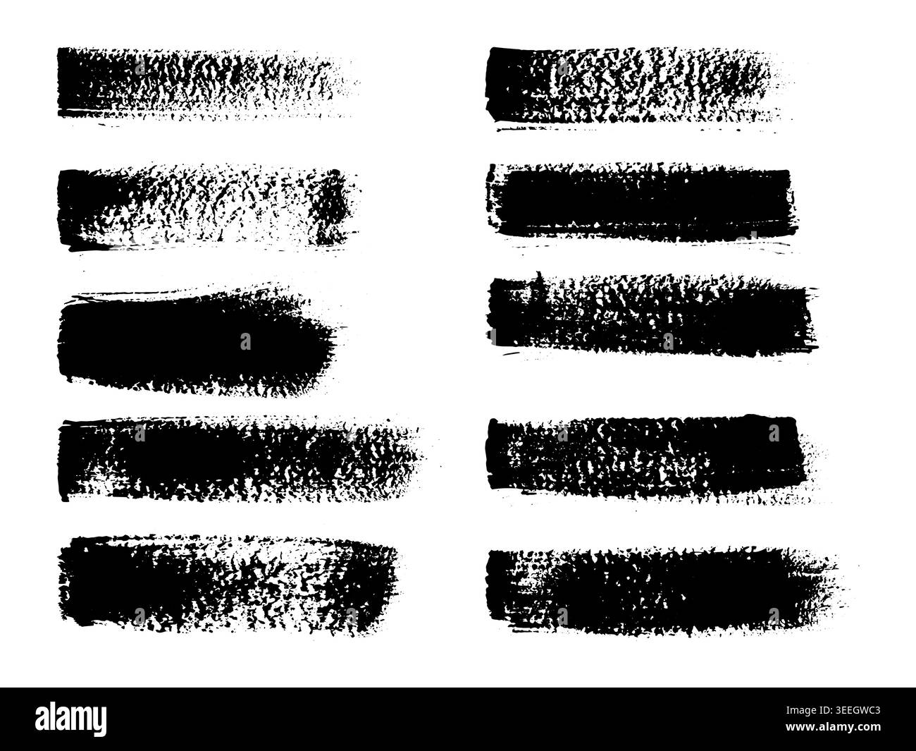 Satz von schwarzen Pinselstrichen des Vektors, isoliert auf weißem Hintergrund. Textursammlung für Tintenpinsel in Distress. Abstraktes Grunge-Design Stock Vektor