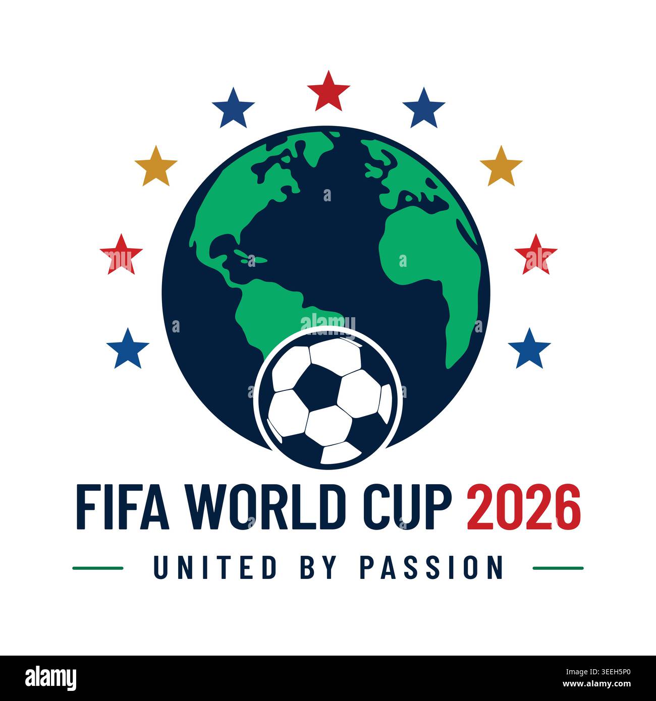 FIFA Fussball-Weltmeisterschaft 2026 – weltweites Fußball-Logo mit „Earth and Unity“-Konzept Stock Vektor