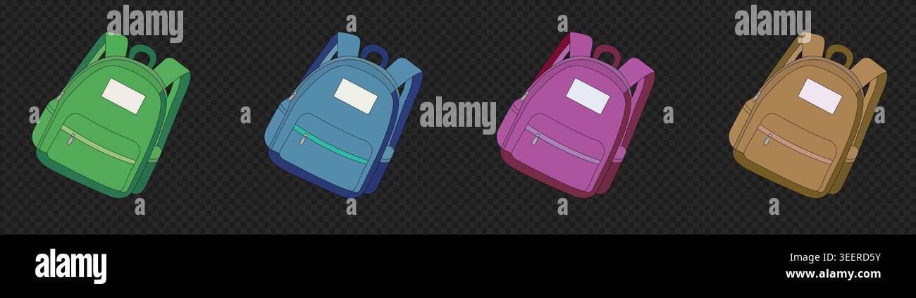 Bunte Schultasche Rucksack Set pädagogische Schüler Gepäck modernes grafisches Design Element Sammlung Vektor Illustration Bundle Pack Stock Vektor