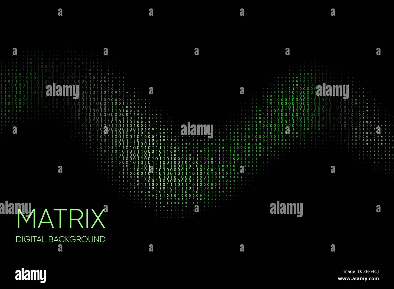 Grün leuchtende Binärwelle auf dunklem Hintergrund mit futuristischem Matrix-Design Stock Vektor