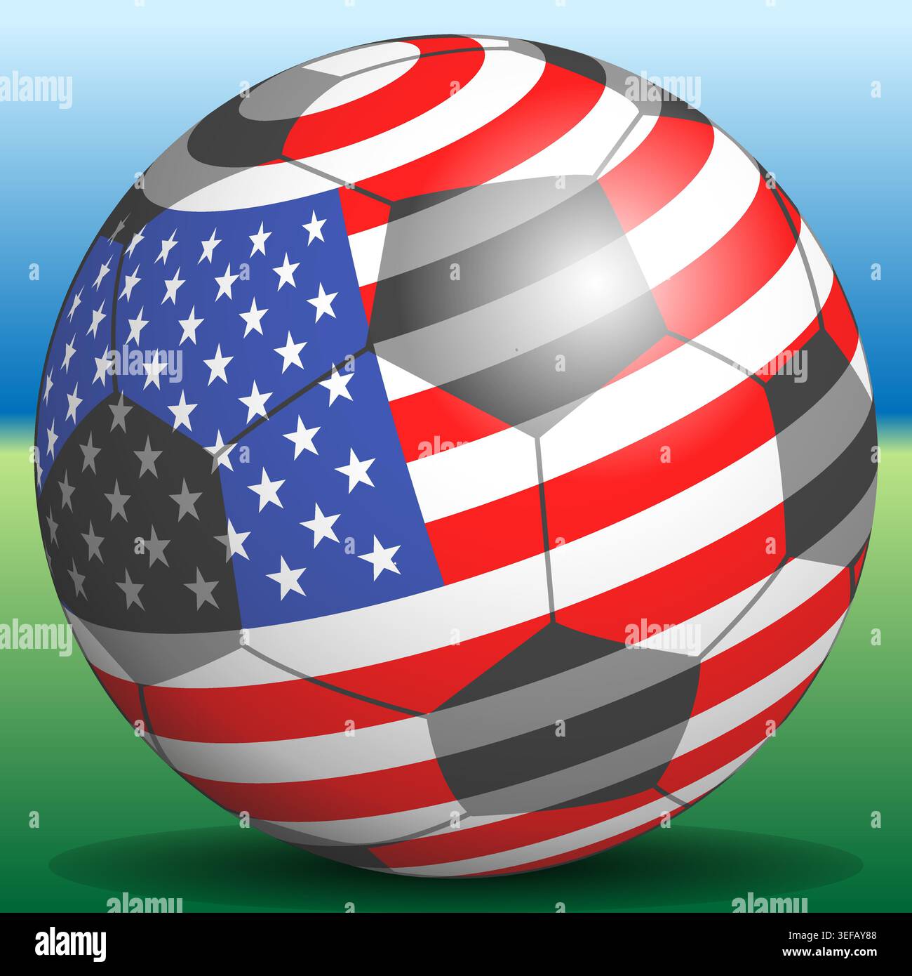 Fußball mit USA Flagge auf einem Fußballfeld, Vektor-Illustration Stock Vektor