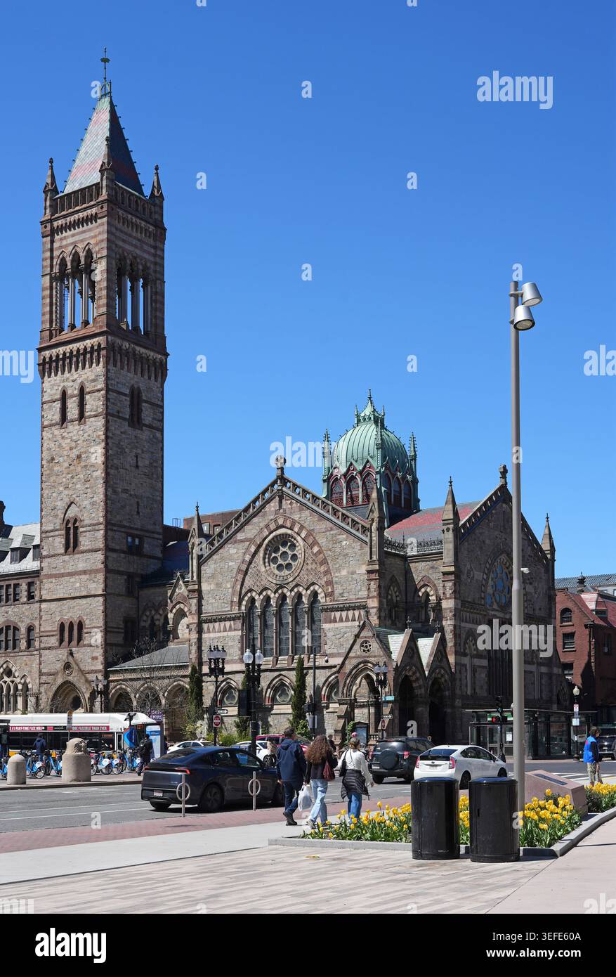Old South Church, gotisches Gebäude am Copley Square in Boston, ein nationales historisches Wahrzeichen Stockfoto
