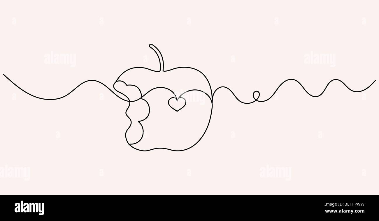 Apple künstlerische einzeilige Zeichnung isolierte Umrissdarstellung Stock Vektor
