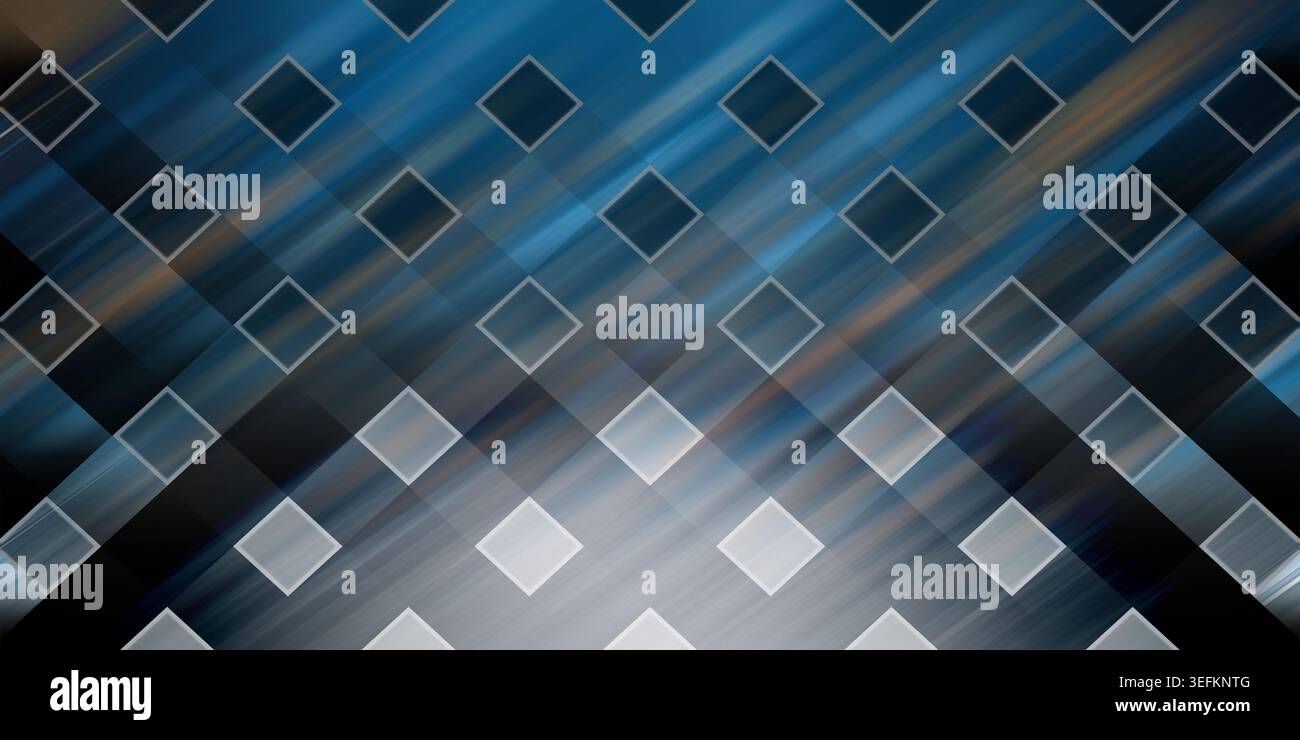 Ein schlanker abstrakter Hintergrund mit einem Rautenraster mit leuchtenden blauen Lichtstreifen und einer dynamischen diagonalen Bewegungsunschärfe. Stockfoto