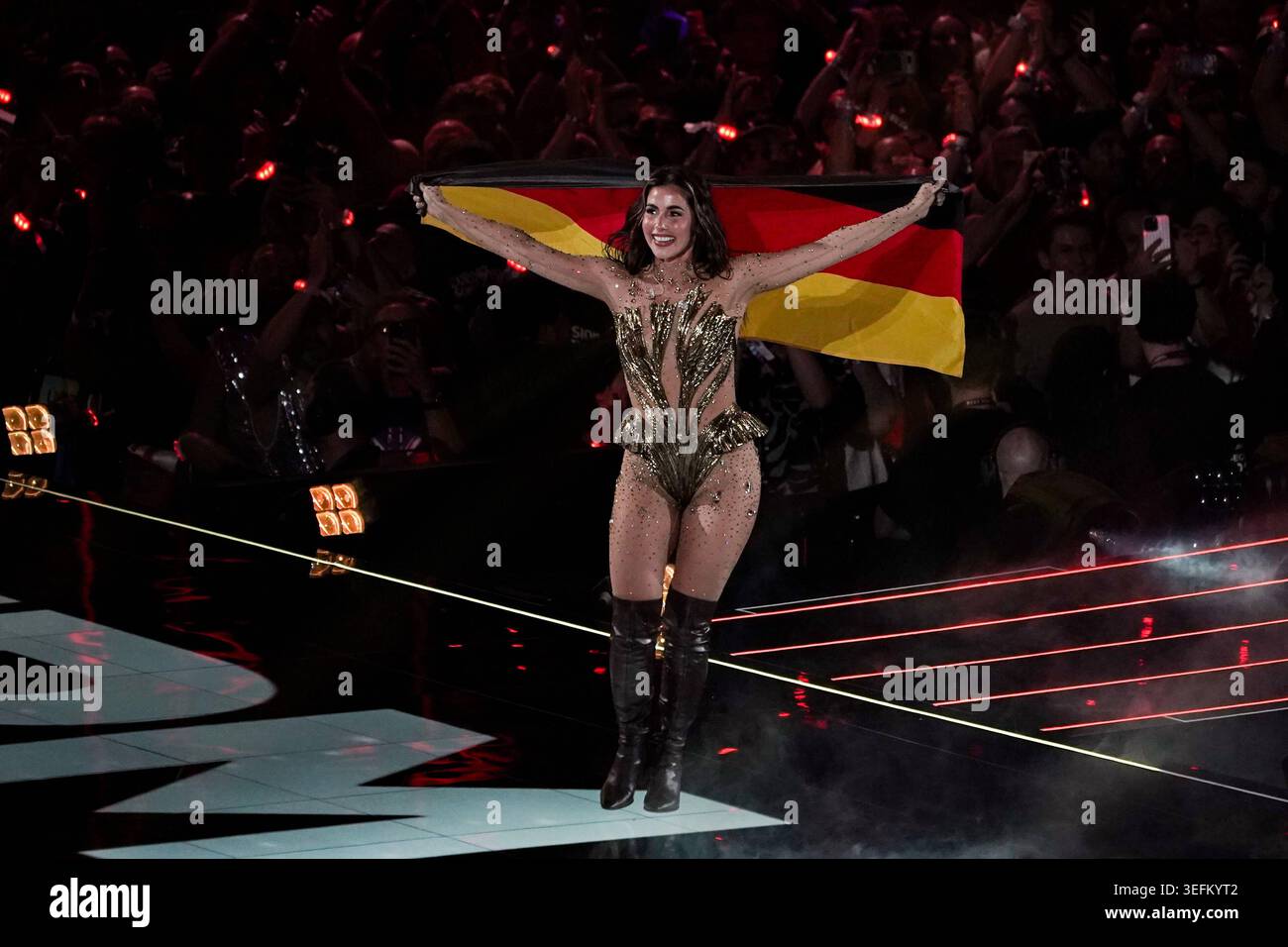 15.05.2026 - Europa, Österreich, Wien: 70. Eurovision Song Contest 2026 in der Wiener Stadthalle - Grand Final Dress Probe 2 Sarah Engels mit dem Song Fire für Deutschland *** 15 05 2026 Europa, Österreich, Wien 70 Eurovision Song Contest 2026 in der Wiener Stadthalle Grand Final Dress Probe 2 Sarah Engels mit dem Song Fire for Germany Copyright: XLUKAxKOLANOVICx Stockfoto