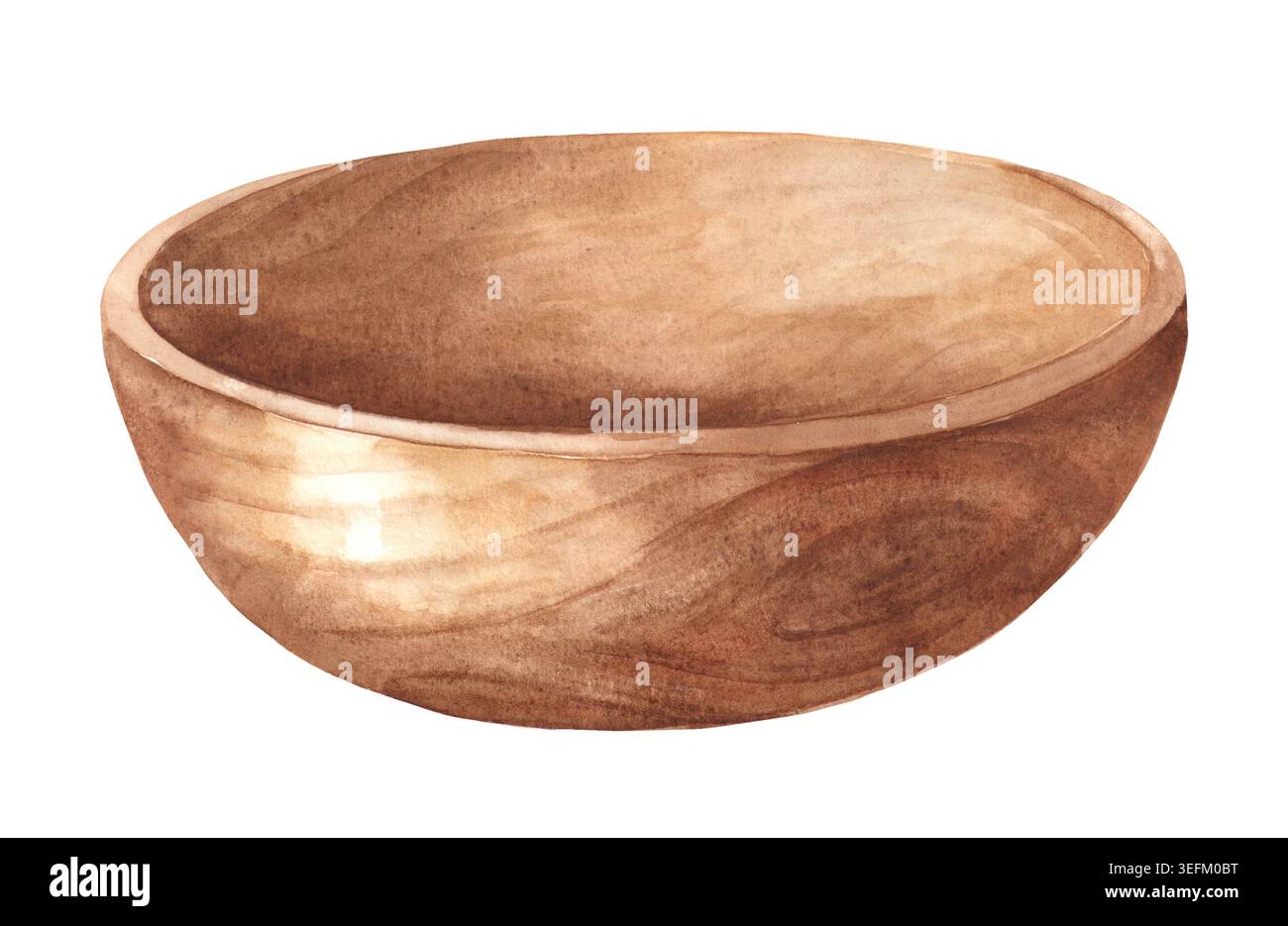 Holzschale. Original Aquarell Hand gezeichnete Illustration isoliert auf weißem Hintergrund Stockfoto