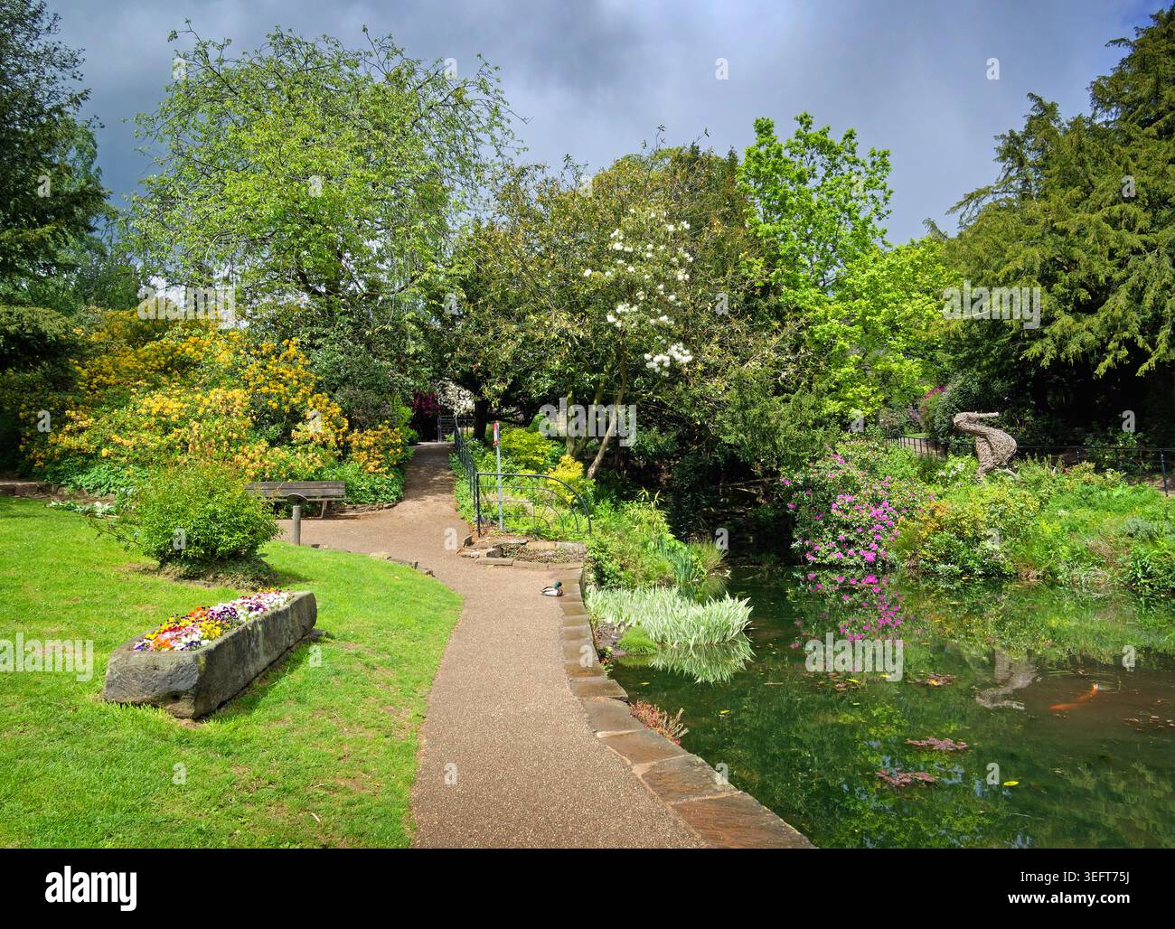 UK, South Yorkshire, Barnsley, Cawthorne, Cannon Hall, Dekorativer Pool. Stockfoto